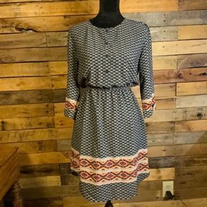 Collective Concepts Blue/White Aztec Trim Dress Size Small EUC